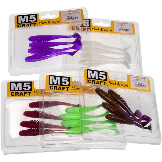 Σιλικονούχα δολώματα M5 Craft Monster Shad 4.0 White, 4 τεμ. - σιλικονούχο δόλωμα για αρπακτικά