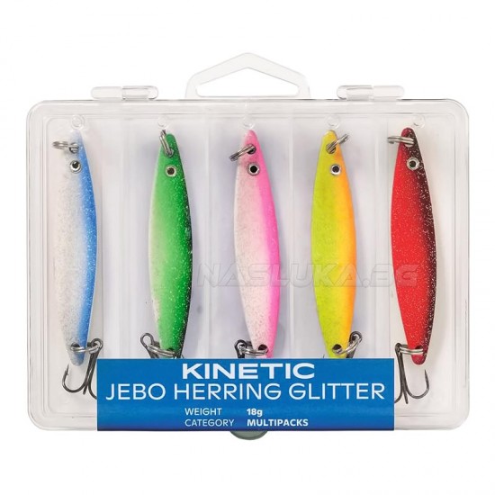 Σετ 5 τμχ τεχνητά δολώματα Kinetic Jebo Herring Glitter - 18γρ - Κουταλάκι