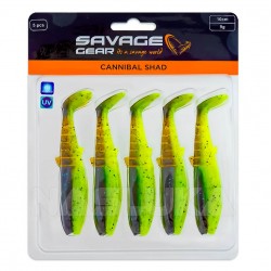 Σετ 5 τμχ Τεχνητά Σιλικόνης Savage Gear Cannibal Shad 10εκ/9γρ - Chartreuse Pumpkin