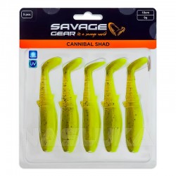 Σετ 5 τμχ Τεχνητά Σιλικόνης Savage Gear Cannibal Shad 10εκ/9γρ - Green Pearl Yellow