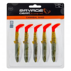 Σετ 5 τμχ Τεχνητά Σιλικόνης Savage Gear Cannibal Shad 10εκ/9γρ -  Olive Hot Orange