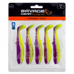 Σετ 5 τμχ Τεχνητά Σιλικόνης Savage Gear Cannibal Shad 10εκ/9γρ - Purple Glitter Bomb
