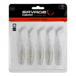 Σετ 5 τμχ Τεχνητά Σιλικόνης Savage Gear Cannibal Shad 10εκ/9γρ - White Flash
