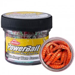Προνύμφες σιλικόνης Berkley Powerbait Sparkle Honey Worm - Banana Boost - Orange/Scales